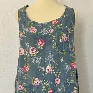 Apronner Blue and Floral Kitchen Apron with Pockets and Tie Sides